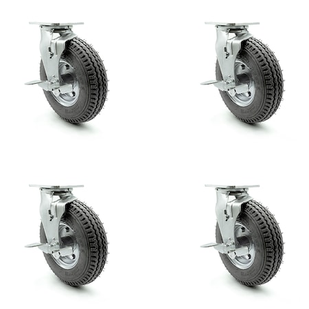 Service Caster 8 Inch Gray Pneumatic Wheel Swivel Casters with Brakes and Bolt Swivel Lock Set SCC-100S280-PNB-GRY-TLB-BSL-4